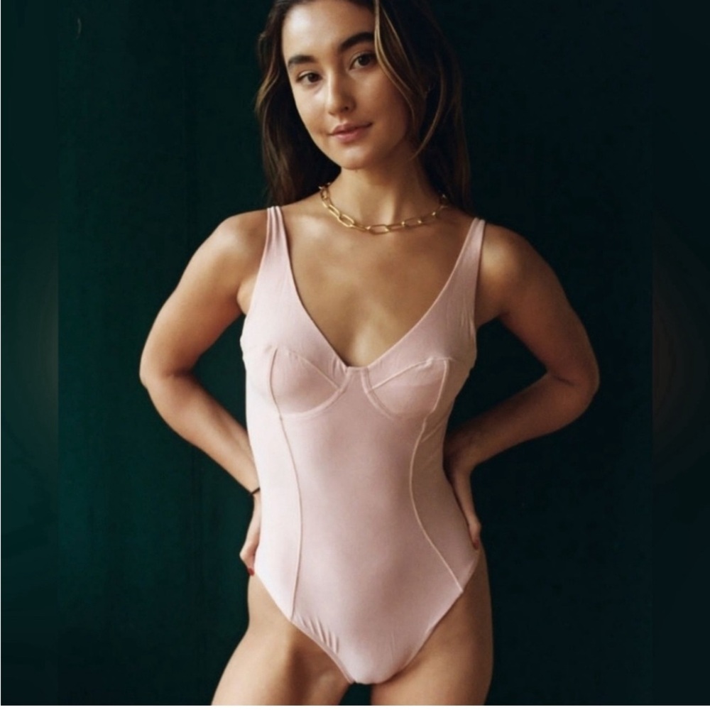 NWT Free People x We Are HAH Eyes On Top One Bodysuit in Copper Rose Sz Small
